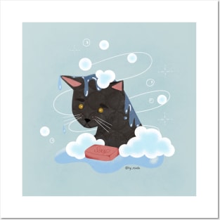 Cute Cat In a Bubble Bath Posters and Art